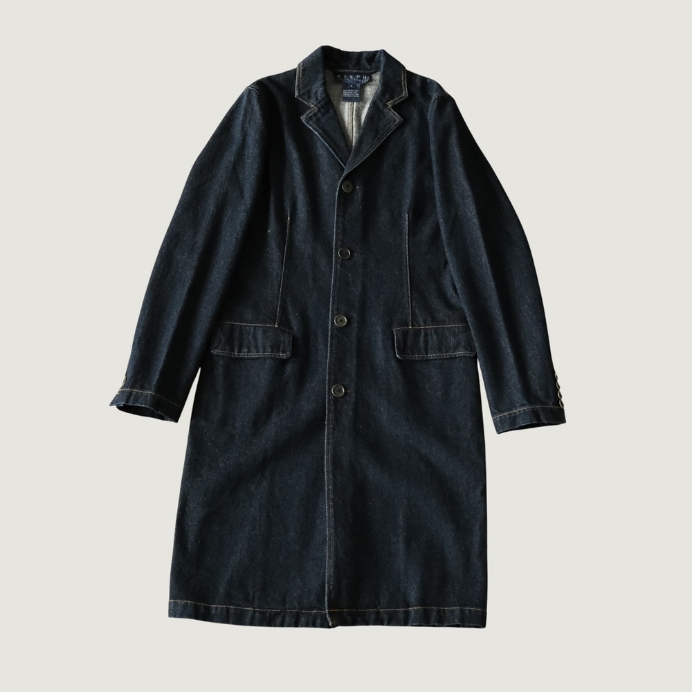 Ralph Lauren Denim Trench Coat Dark Wash Blue Cotton Longline Jacket Size 6